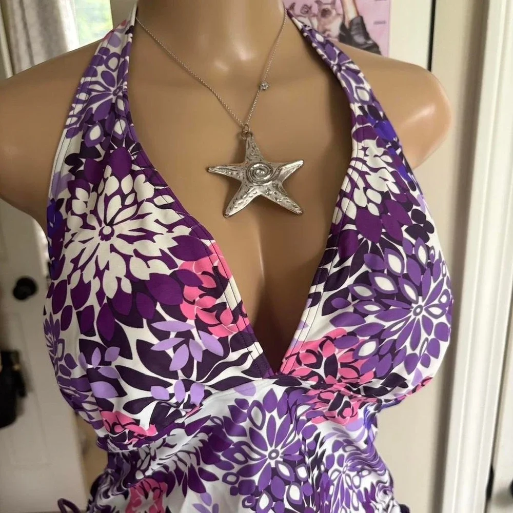 Y2K 2000s Purple Floral Halter Top